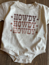 Load image into Gallery viewer, Howdy x 3 Bubble Rompers - Cuffed Short Sleeve - Infants
