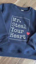 Load and play video in Gallery viewer, Mr. Steal Your Heart Navy Blue Toddler Fleece Pullover
