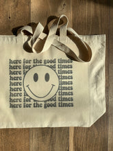 Load image into Gallery viewer, Here For The Good Times Big Smiley Tote
